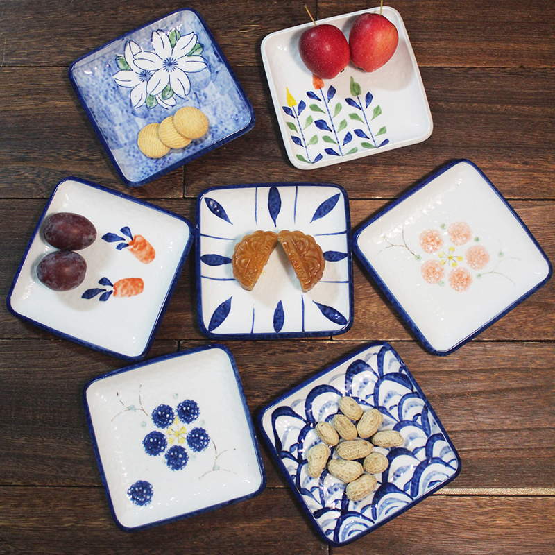 方盘手绘釉下彩日式原矿色釉