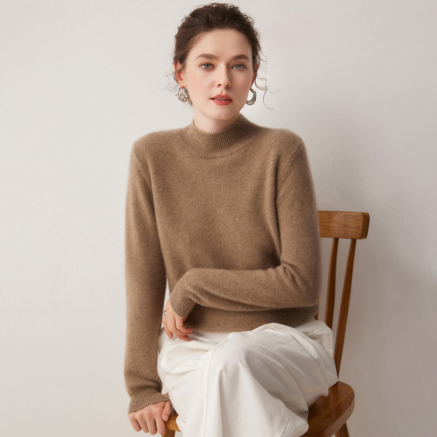 加厚100%山羊绒半高领女打底衫图片
