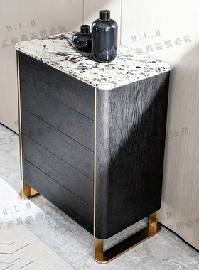 现代极简大象白天然石Carrara 轻奢大理石客厅装饰柜酒柜储物边柜