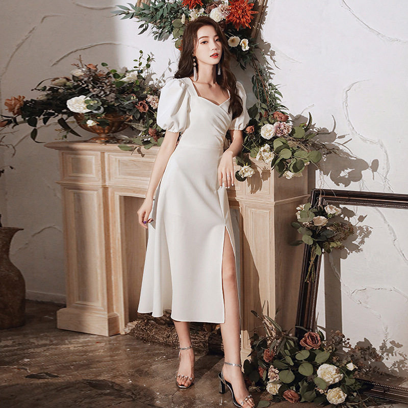 白色法式订婚领证登记晚礼服2026新款连衣裙平时可穿轻婚纱小礼服