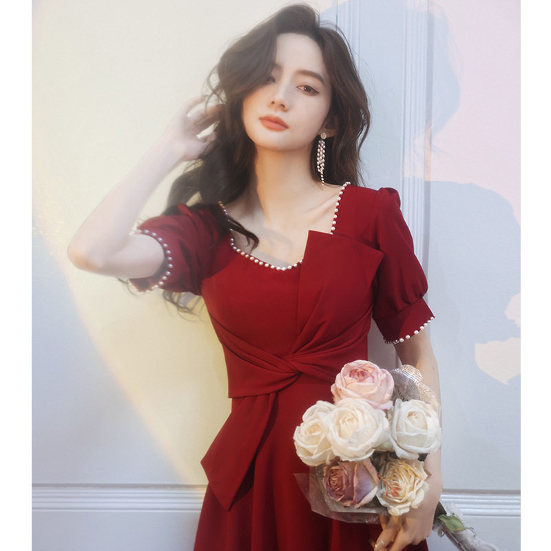 工厂货源敬酒服新娘2026修身显瘦小个子酒红色订婚新娘敬酒服礼服