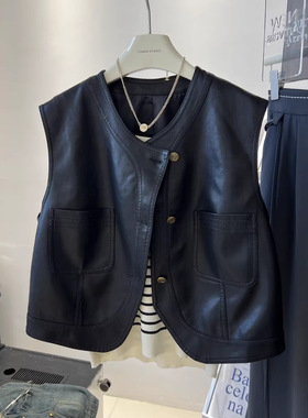 皮马甲女短款2026春秋新款韩系穿搭机车服无袖背心马夹外套上衣潮