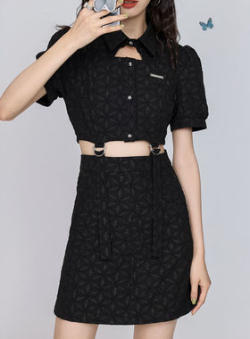 2026复古半身裙女春夏季辣妹套装小个子印花上衣搭高腰短裙两件套