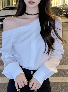 2026年春夏季必入小众设计感感气质时尚名媛纯欲独特斜肩衬衫