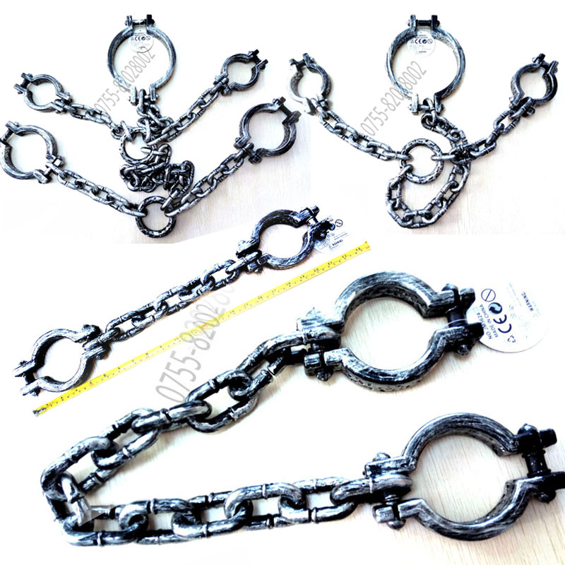 影视道具手铐脚镣刑具塑料囚犯cos铁链 脚镣脚链 玩具手镣手链演