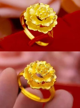 24K金沙金玫瑰花戒指经典大气