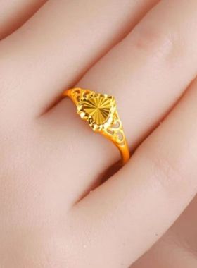 金店同款999镭射金色太阳花戒指