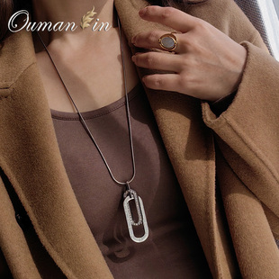 洋气链子 时尚 银色毛衣项链配饰女秋冬搭配环扣长款 毛衣链2025新款