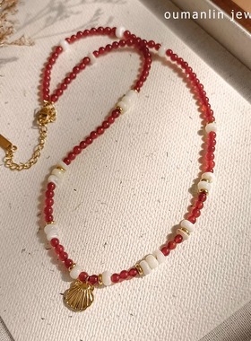 新品复古显白红色串珠项链
