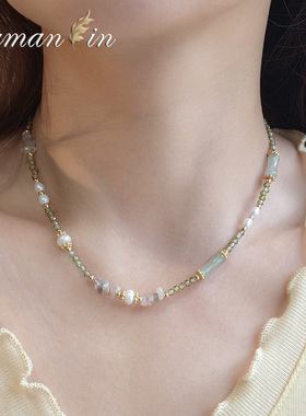 浅绿色串珠淡水珍珠项链女