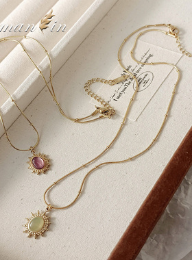 葡萄紫色吊坠项链女小众