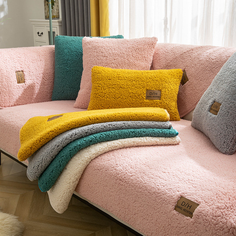 2020年冬季加厚绵羊绒沙发垫防滑四季通用沙发套罩巾毛绒坐垫盖布