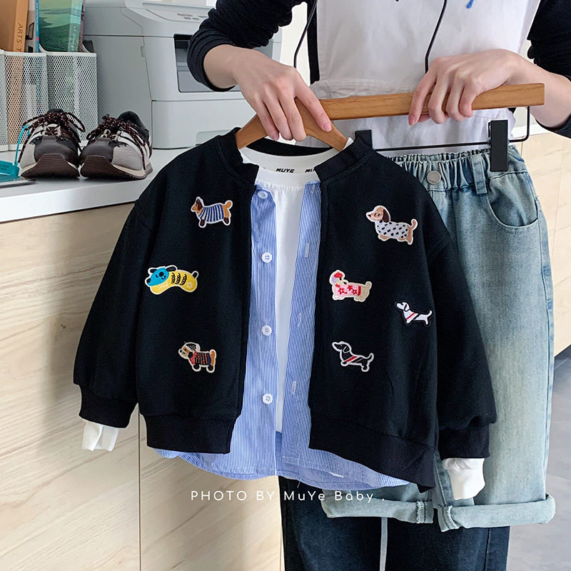 儿童春季外套2025新款卡通服饰男童韩版宽松假两件开衫可爱上衣潮