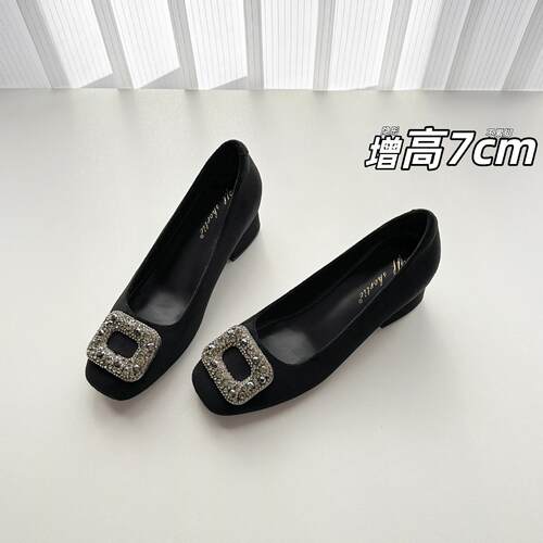 水钻方扣增高女粗跟高跟鞋单鞋