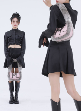 CICADA2023年新款原创甜酷秋冬百搭小众高级感手提腋下毛毛包女潮