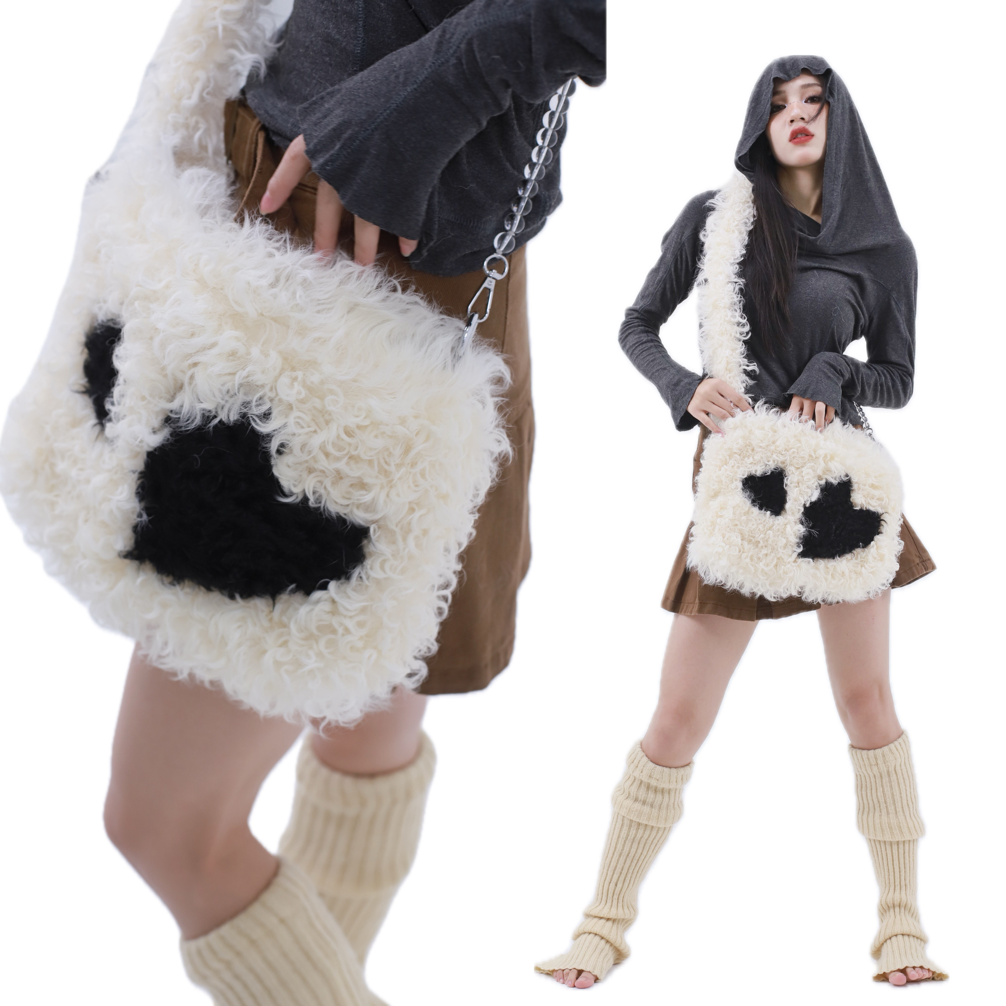 卷羊毛斜跨包秋冬款大容量原创