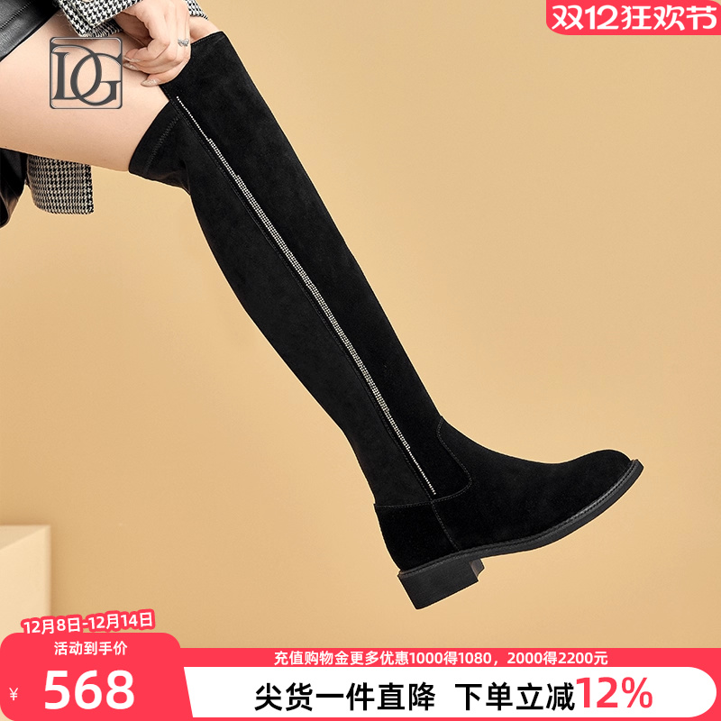 DG冬季新款真皮粗跟长筒靴