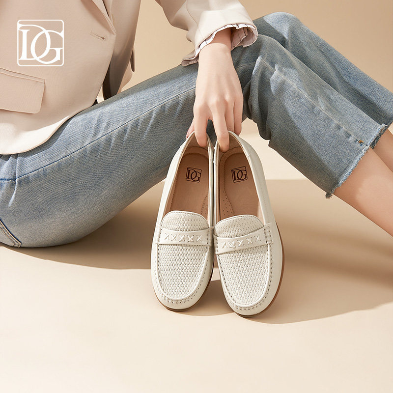 【商场同款】乐福鞋女2026春季新款真皮单鞋坡跟一脚蹬软底妈妈鞋