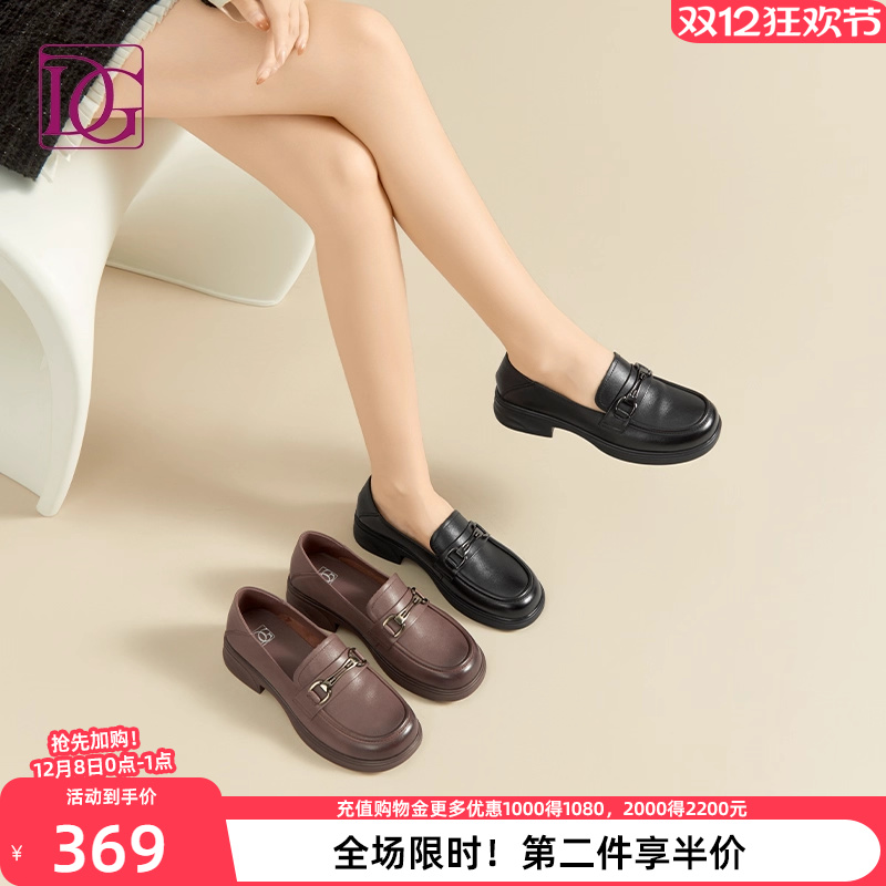 【头层牛皮】一脚蹬软底乐福鞋女2025秋新款真皮中跟英伦女鞋皮鞋