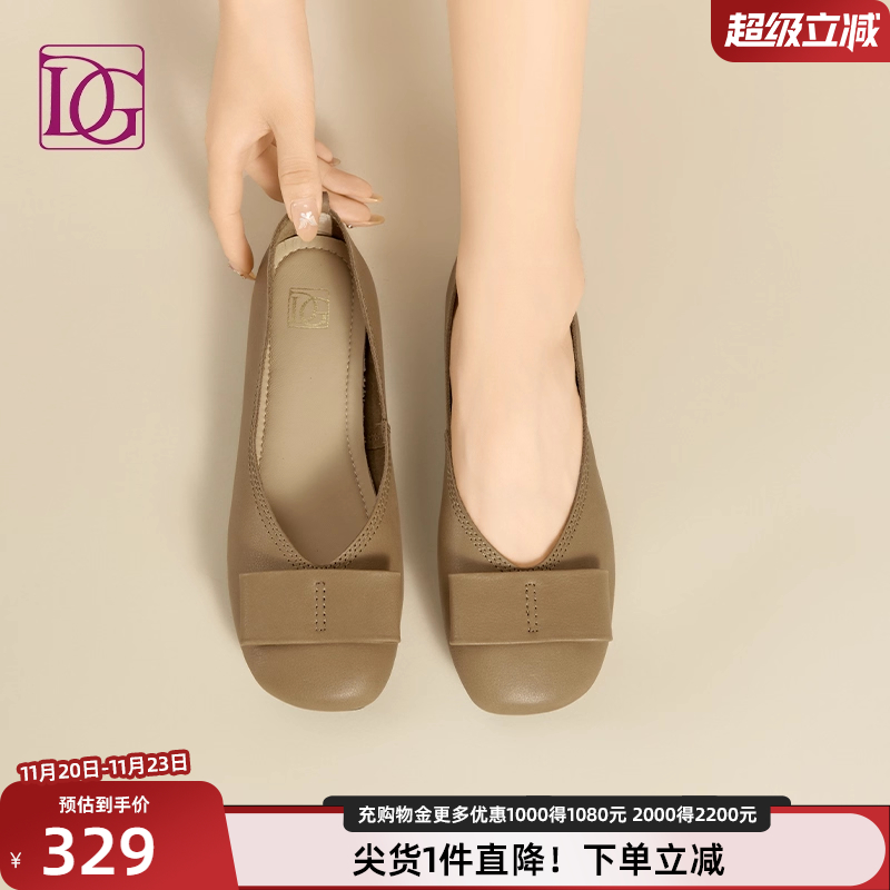 【头层牛皮】浅口平底单鞋女真皮2025新款蝴蝶结百搭软底舒适女鞋