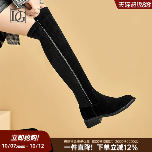 DG冬季新款真皮粗跟长筒靴