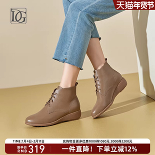 【头层牛皮】黑色短靴女真皮内增高坡跟女鞋新款冬季妈妈靴子