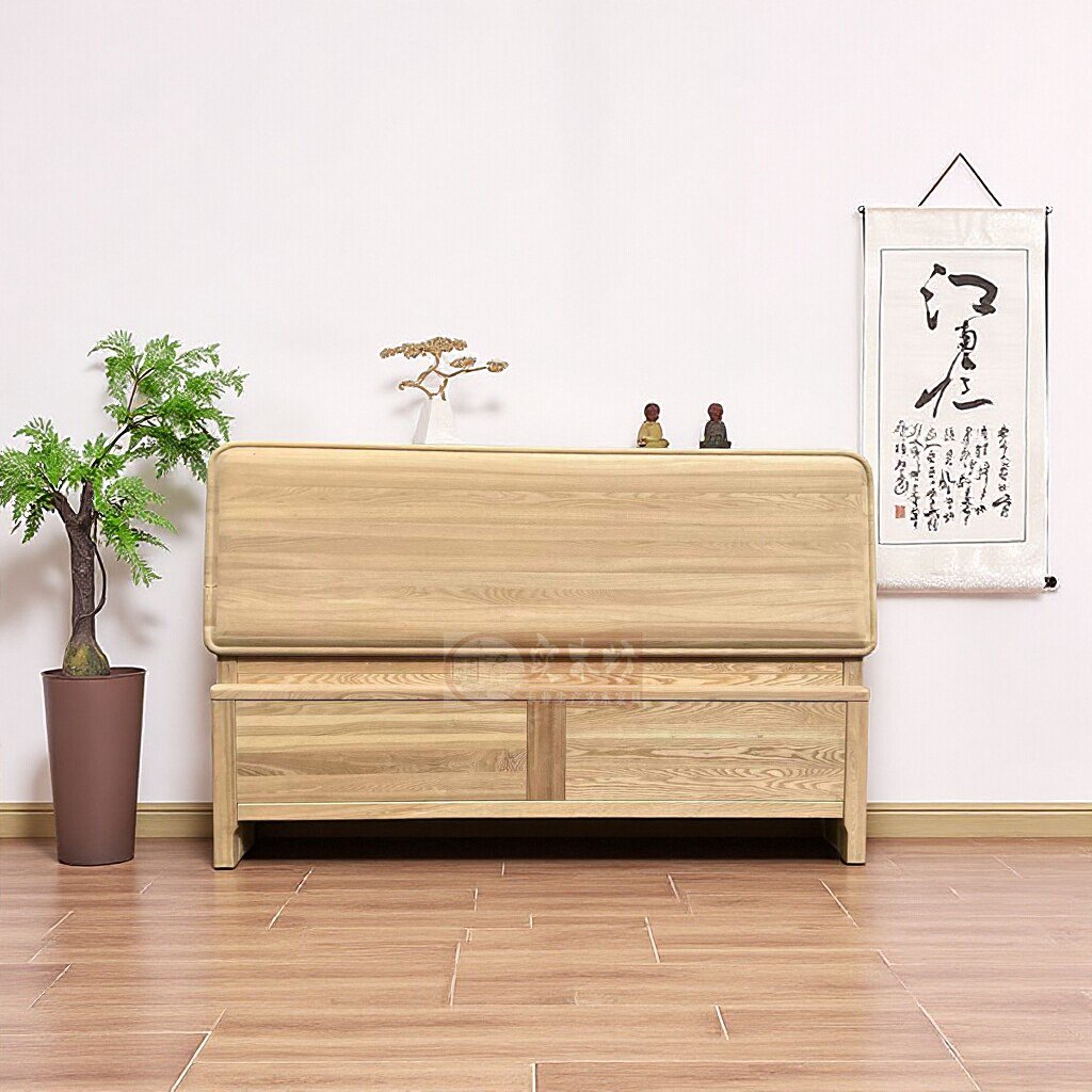 现代中式白胚双人床头板白茬简约休闲榆木床粗胚家具白坯床靠背