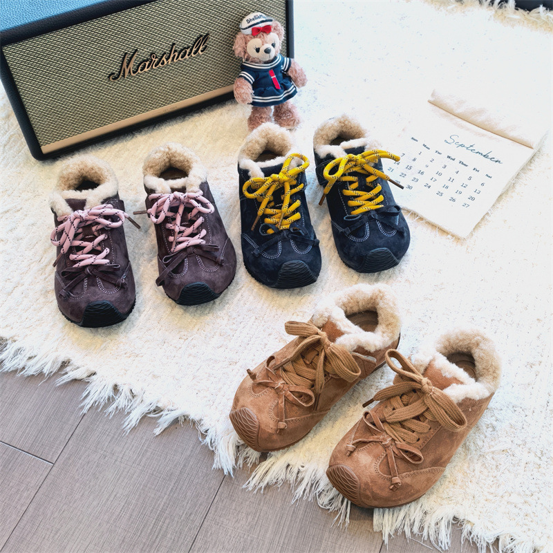 6258童鞋2025冬款韩版磨砂真皮双鞋带羊羔毛内里德训鞋阿甘鞋板鞋