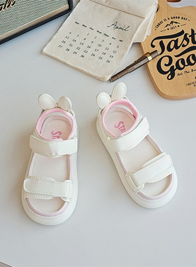 82088童鞋2025夏季新款韩版可爱女童兔子平底露趾凉席公主鞋