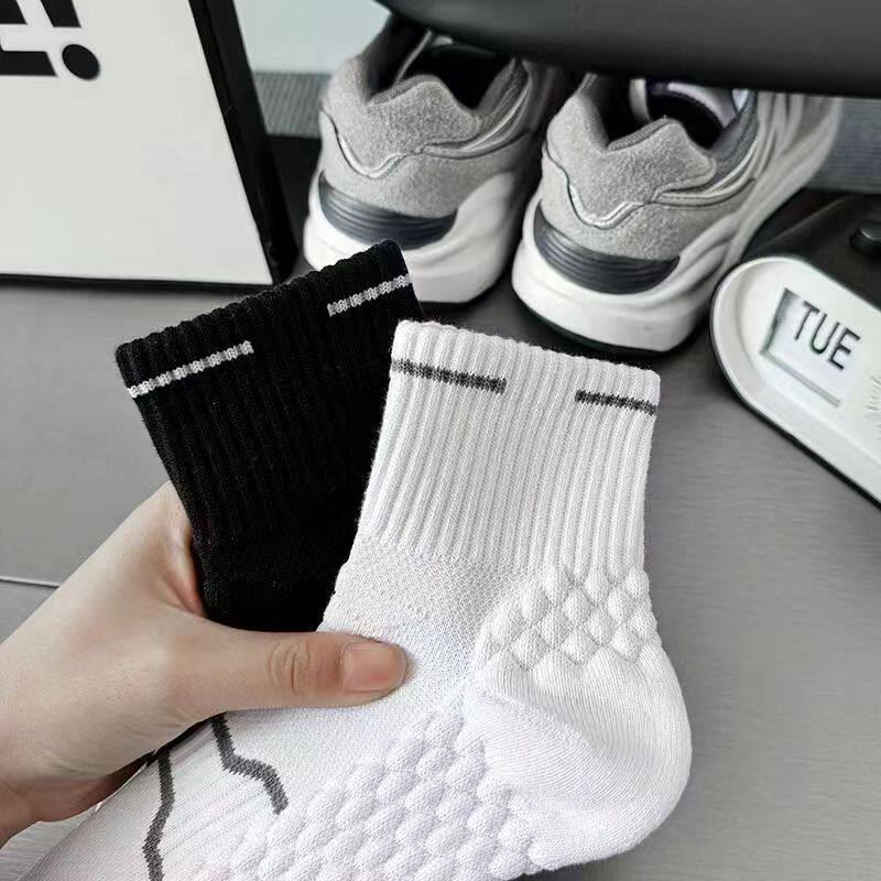 白色袜子按摩底男女款运动中筒袜春夏款吸汗透气网眼跑步袜子