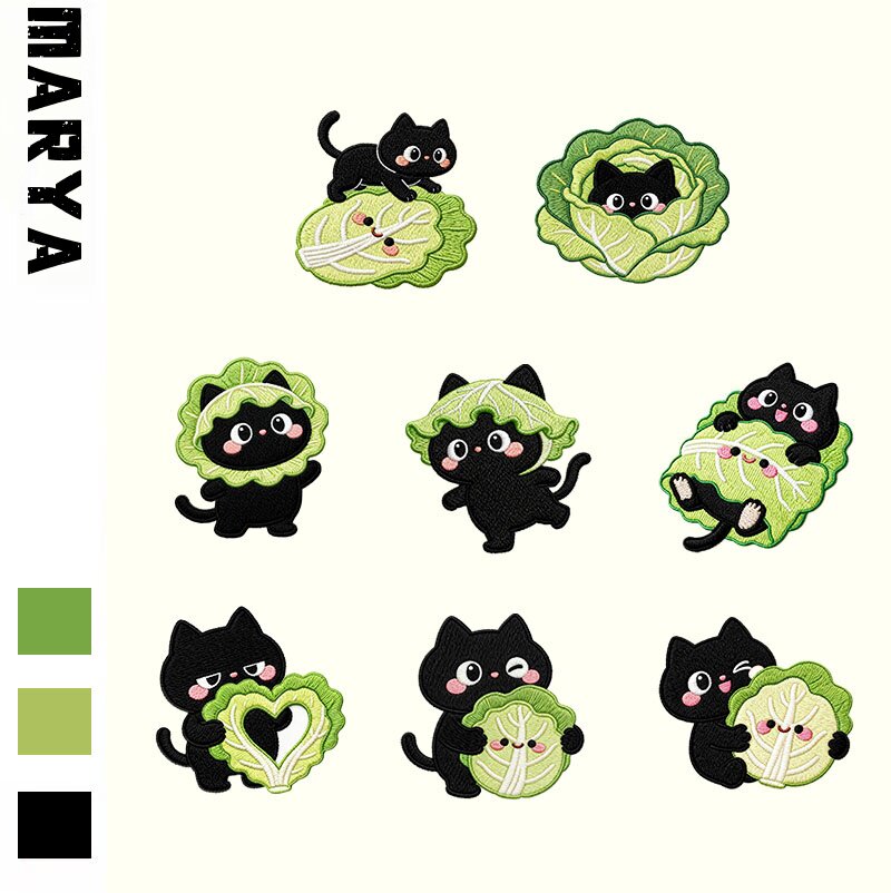 生菜小猫图案布贴自粘免缝不掉修补衣服裤子羽绒服破洞修补补丁贴