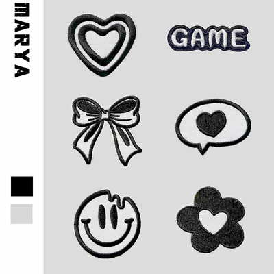 黑白色小号刺绣补丁贴字母徽章布贴羽绒服衣服裤t恤修补破洞缝纫