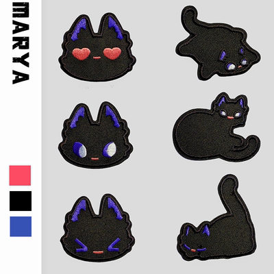 可爱小黑猫装饰布贴衣服包帽子diy修补贴手机ipad自粘贴纸刺绣贴