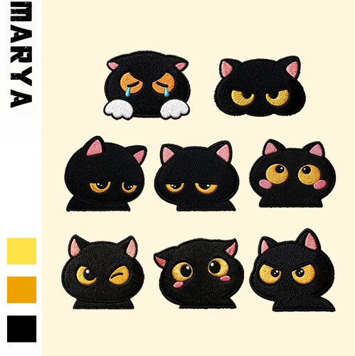 原创黑猫刺绣黑色补丁布贴无痕修复自粘羽绒服衣服破洞高级修补贴