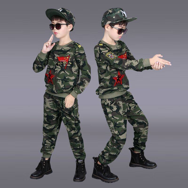 春秋装儿童迷彩套装2026新款男童迷彩服大童棉料帅气男孩军训服装