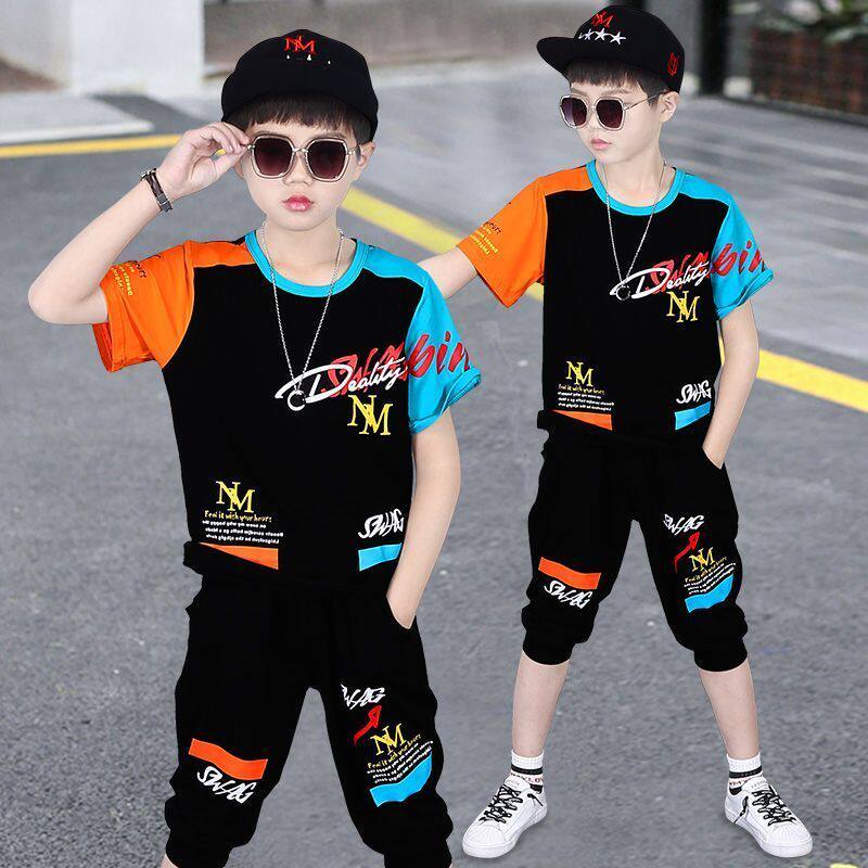 夏装2026新款中大童套装男童5韩版宽松6棉料7短袖10儿童9岁衣服13