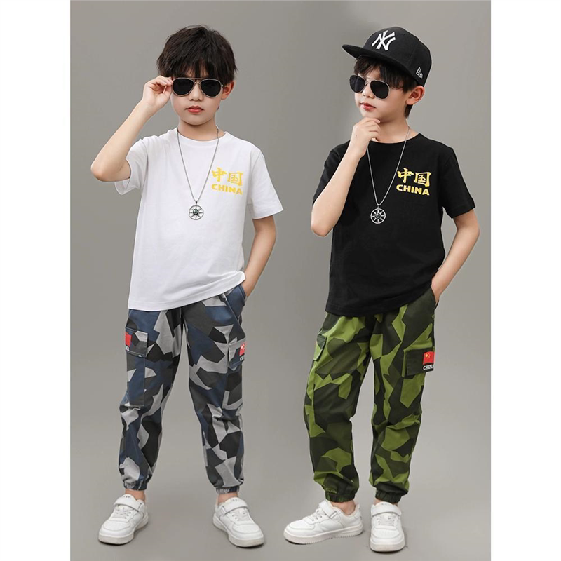男童夏装迷彩运动T恤2026新款中大童6夏季男孩9休闲7两件套潮8岁