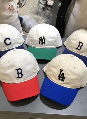 韩国MLB拼色棒球帽男女百搭刺绣软顶鸭舌帽学生情侣cp33潮牌帽子