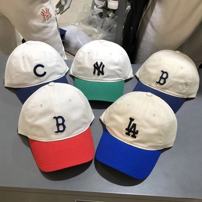 韩国MLB拼色棒球帽男女百搭刺绣软顶鸭舌帽学生情侣cp33潮牌帽子