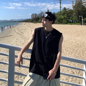 篮球运动纯棉背心男夏季薄款宽松大码外穿无袖T恤ins港风百搭体恤