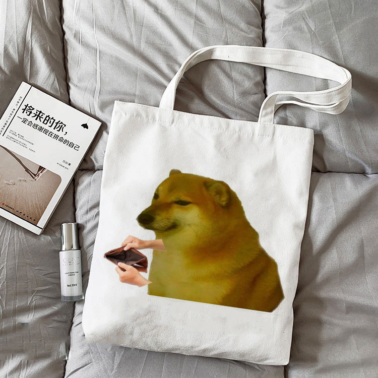 柴犬Cheems单肩手提休闲帆布包狗子恶搞表情包死啊狗东西学生书包