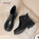 奥康冬季 防滑不累脚棉鞋 加绒保暖妈妈鞋 真皮短靴粗跟软底中年皮鞋