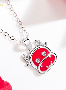 抖音红色项链本命年小巧吊坠