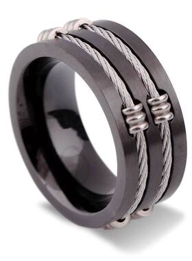 欧美风饰品钛钢黑色男士指环尾戒