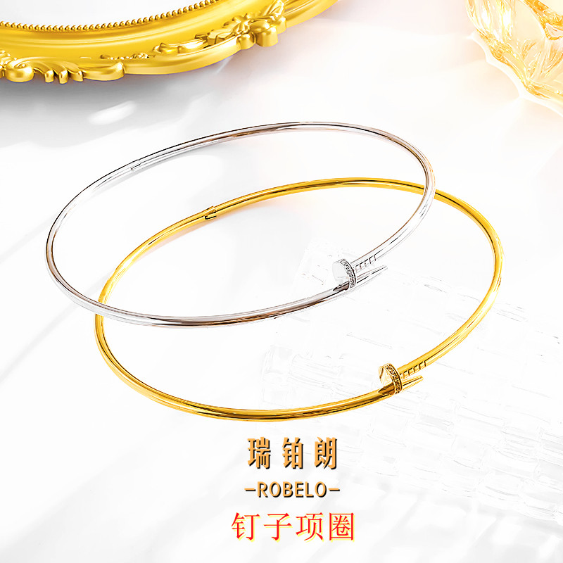 食品级不锈钢亚马逊爆款几何创意钉子形项圈带钻项链 Nail Collar