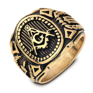 瑞铂朗 不锈钢共济会戒指男 铸造戒指日韩首饰CA2502