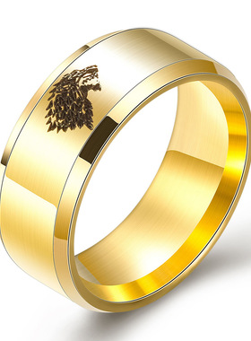 男士光面钛钢狼头饰品戒指