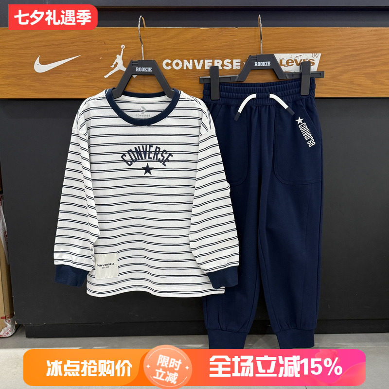 Converse匡威条纹长袖T恤春男女圆领字母logo航海风上衣CV2612318