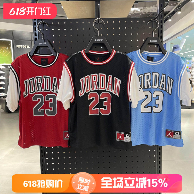 JORDAN正品26年夏款男女童短袖AJ飞人运动假两件T恤JD2422054