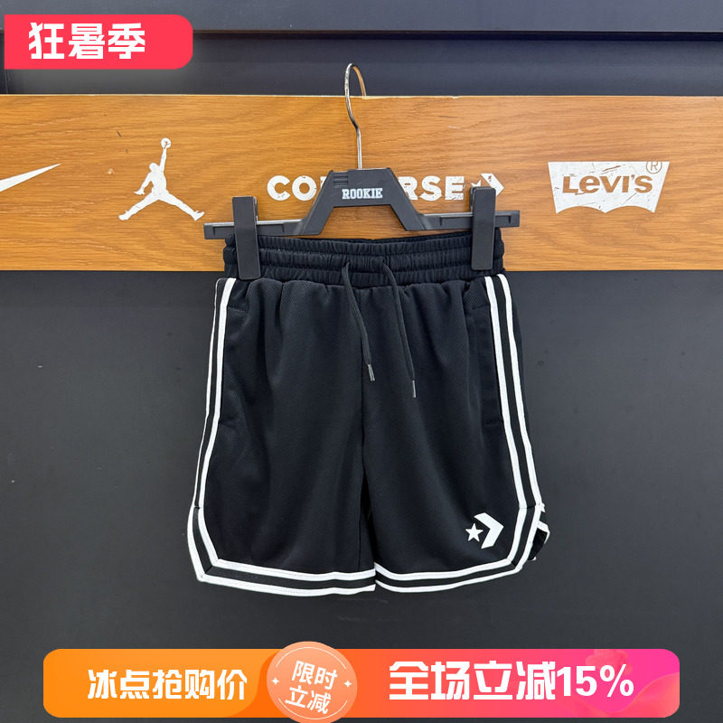 匡威Converse运动短裤男女同款条纹拼接松紧腰休闲裤黑色CV252266